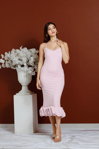 LEONA PINK RUFFLE HEM BODYCON DRESS