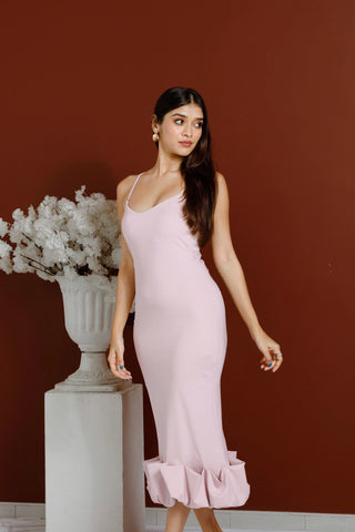 LEONA PINK RUFFLE HEM BODYCON DRESS