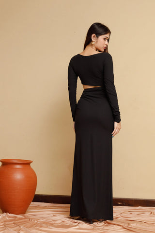 AMARA NOIR LUXE SLIT DRESS