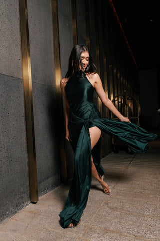 EMERALD HALTER NECK LONG DRESS