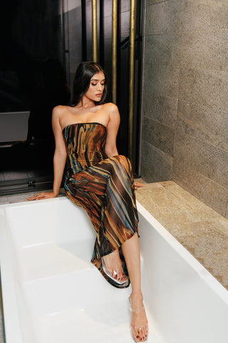 MONACO MESH STRAPLESS DRESS