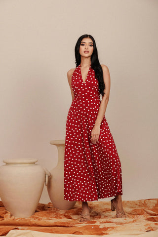 SERENA HALTERNECK FLARED DRESS
