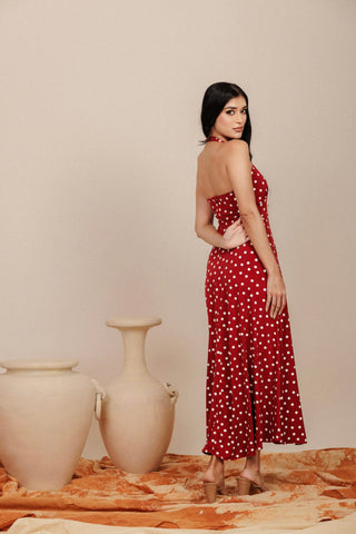 SERENA HALTERNECK FLARED DRESS