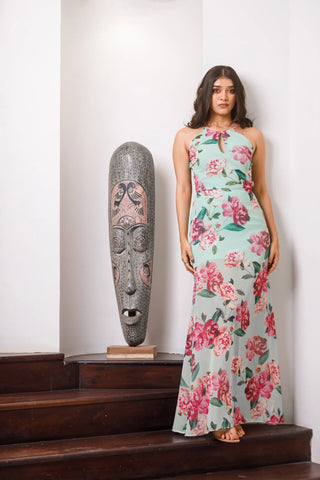 VICTORIA BACK TIE FLORAL MAXI DRESS