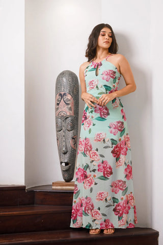 VICTORIA BACK TIE FLORAL MAXI DRESS